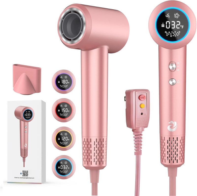 KARFUN Plasma Hair Dryer, 1500W High Speed Blow Dryer with Plasma Tech (Positive+Negative Ionic), LED Display, 5 Temps 2 Speed, Thermo-Control, Fast Drying Plasma Hairdryer for Home Travel (Rose Gold) - Image 1